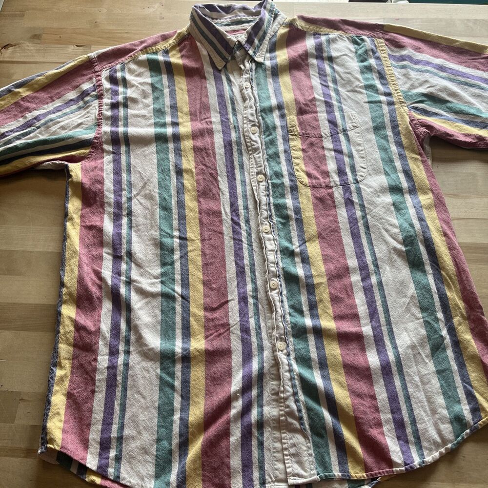 Vtg. 90s American Eagle Outfitters Button Up Sz. XL Color Block Strip Y2K